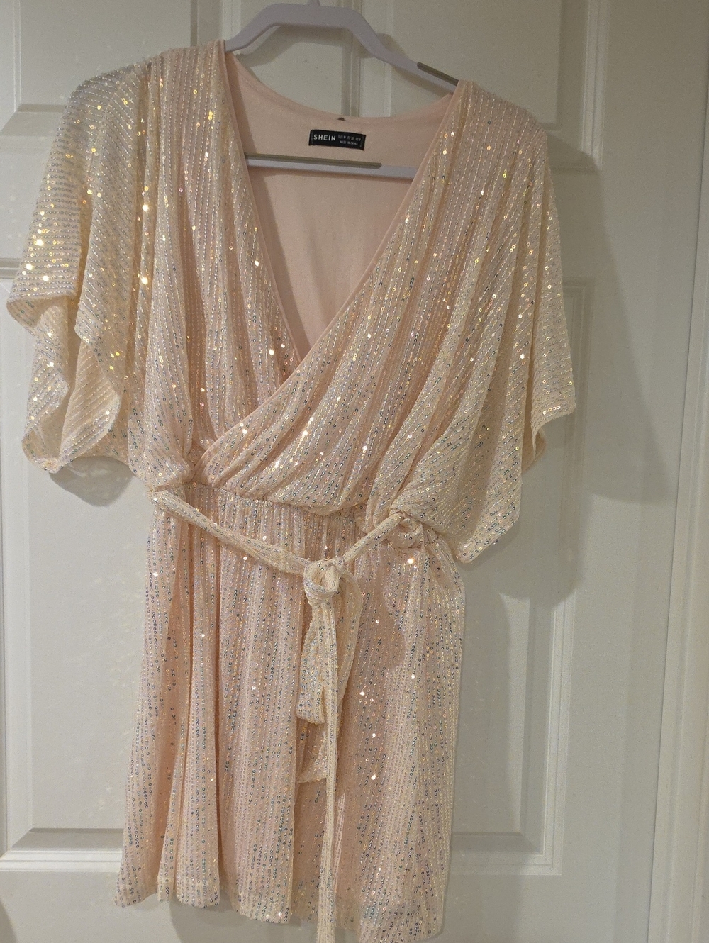SHEIN Sequin Wrap Dress in Blush Champagne